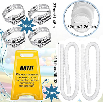 Tuyau de Piscine 32 mm Flexible avec Colliers de Serrage – Tuyau Aspirateur Piscine Hors Sol Compatible Pompe et Filtration