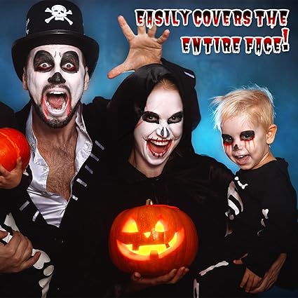 Kit Maquillage Halloween Noir Blanc Rouge avec Faux Tatouages – Peinture Visage SFX pour Cosplay Carnaval Clown Horreur