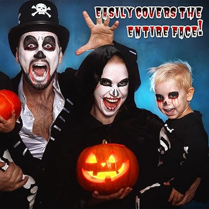 Kit Maquillage Halloween Noir Blanc Rouge avec Faux Tatouages – Peinture Visage SFX pour Cosplay Carnaval Clown Horreur