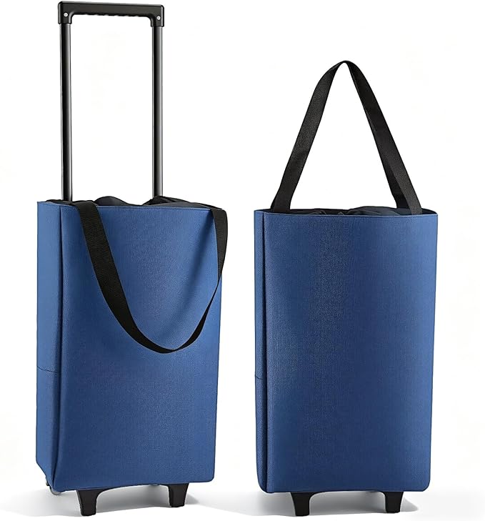 Chariot de Courses Pliable 2 en 1 avec Sac 13,5 L – Sac de Courses à Roulettes Léger pour Marché, Voyage et Camping