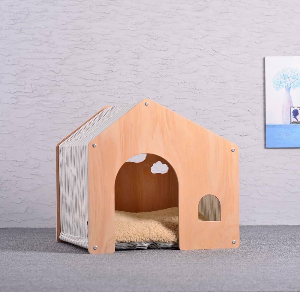 Maison pour Chat Intérieur en Bois Design Moderne – Niche Chat Confortable avec Coussin – Cabane Chat Chic et Stable – Couchage Animal Domestique