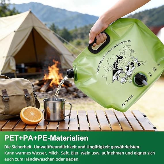 Lot de 4 Bidons d’Eau Pliables 8L avec Robinet – Réservoir Eau Portable Camping Randonnée Sans BPA