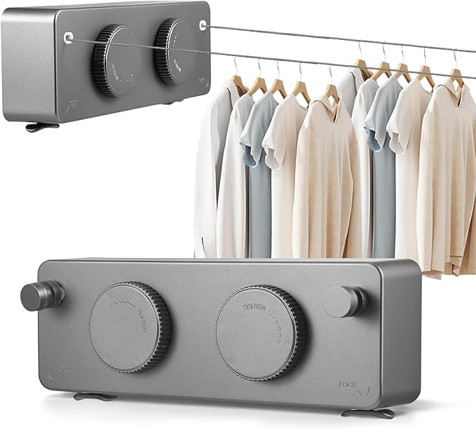 Corde à Linge Rétractable Murale Double 2 x 4,2 m – Étendoir Mural en Acier Inoxydable 20 KG pour Salle de Bain Balcon Buanderie