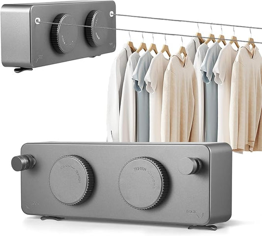 Corde à Linge Rétractable Murale Double 2 x 4,2 m – Étendoir Mural en Acier Inoxydable 20 KG pour Salle de Bain Balcon Buanderie