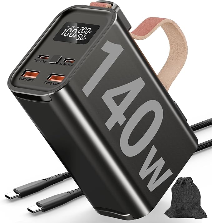 Batterie Externe 50000mAh 140W Charge Rapide PD 3.1 QC 4.0 USB-C | Power Bank Haute Capacité avec Écran LED, 4 Ports | Compatible PC Portable, Mac, Smartphone – Noir Gris