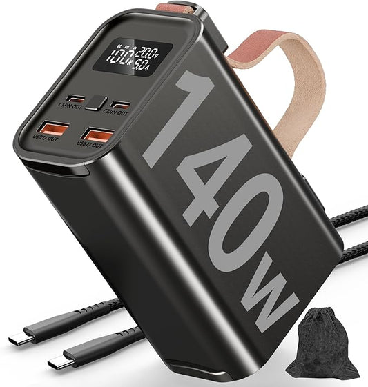 Batterie Externe 50000mAh 140W Charge Rapide PD 3.1 QC 4.0 USB-C | Power Bank Haute Capacité avec Écran LED, 4 Ports | Compatible PC Portable, Mac, Smartphone – Noir Gris