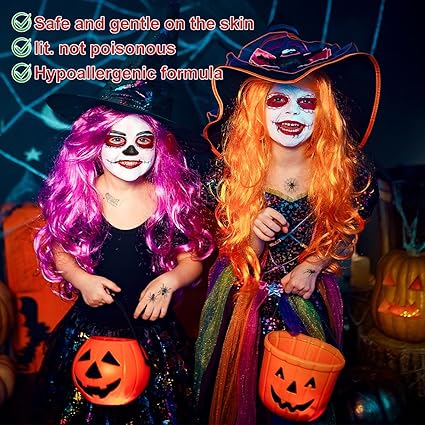 Kit Maquillage Halloween Noir Blanc Rouge avec Faux Tatouages – Peinture Visage SFX pour Cosplay Carnaval Clown Horreur