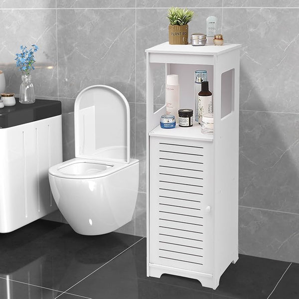 4-Tier PVC Bathroom Cabinet – Waterproof Storage Shelf with Ventilated Door