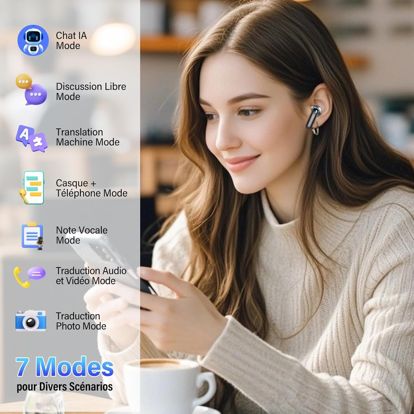 Écouteurs Traducteurs IA 164 Langues – Bluetooth 5.4, Écran LED, ANC/ENC, IPX7, Autonomie 48 h