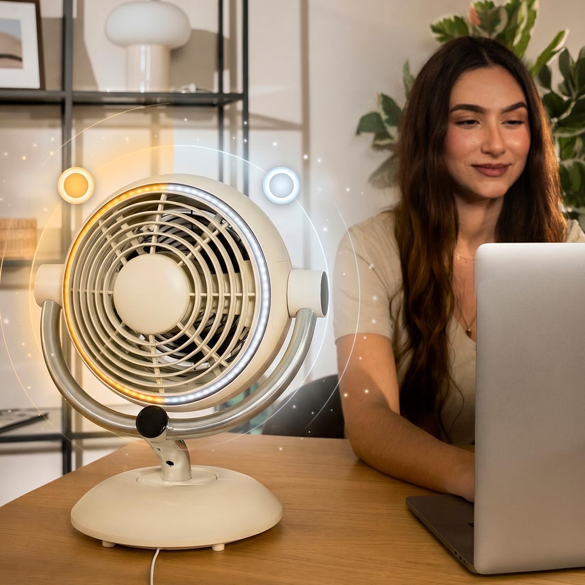 Ventilateur de Table Silencieux 35 W avec Télécommande – 6 Vitesses, Oscillation Automatique, Inclinaison Réglable, Minuterie 9 h, Éclairage LED, Ventilateur de Bureau et Chambre
