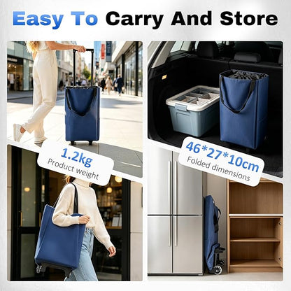 2-in-1 Foldable Shopping Cart with 13.5L Bag – Lightweight Rolling Shopping Bag for Market, Travel, and Camping