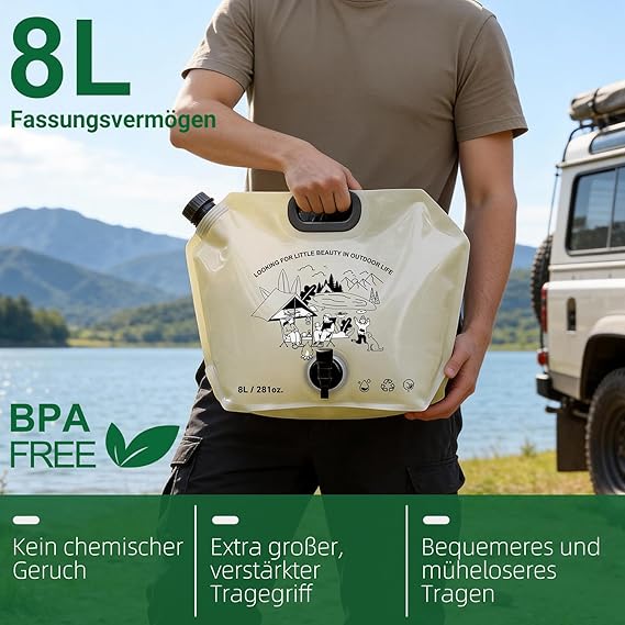 Lot de 4 Bidons d’Eau Pliables 8L avec Robinet – Réservoir Eau Portable Camping Randonnée Sans BPA