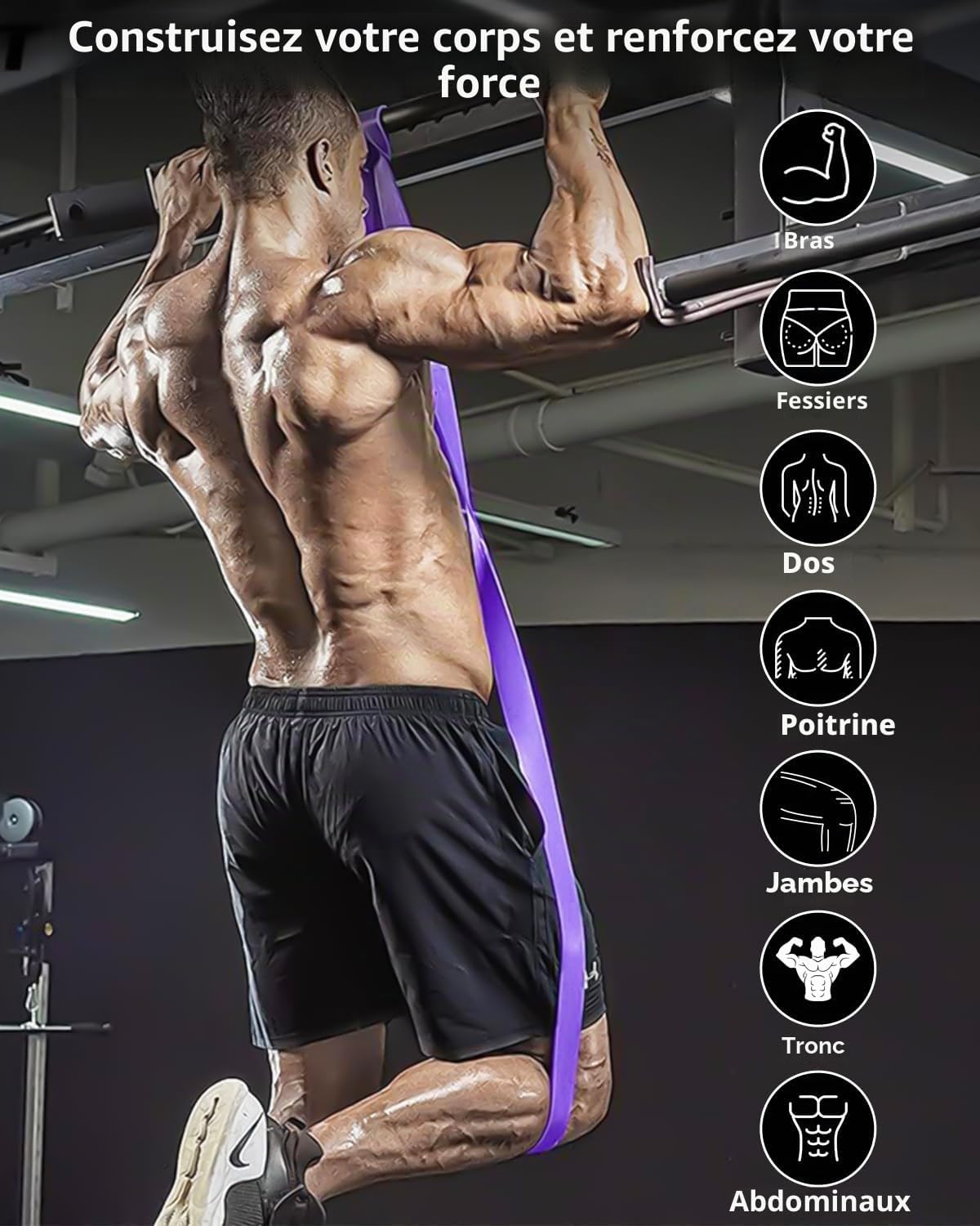 Lot de 4 Bandes de Résistance Musculation Fitness Yoga Pilates avec Poignées Ancrage de Porte et Sac de Transport