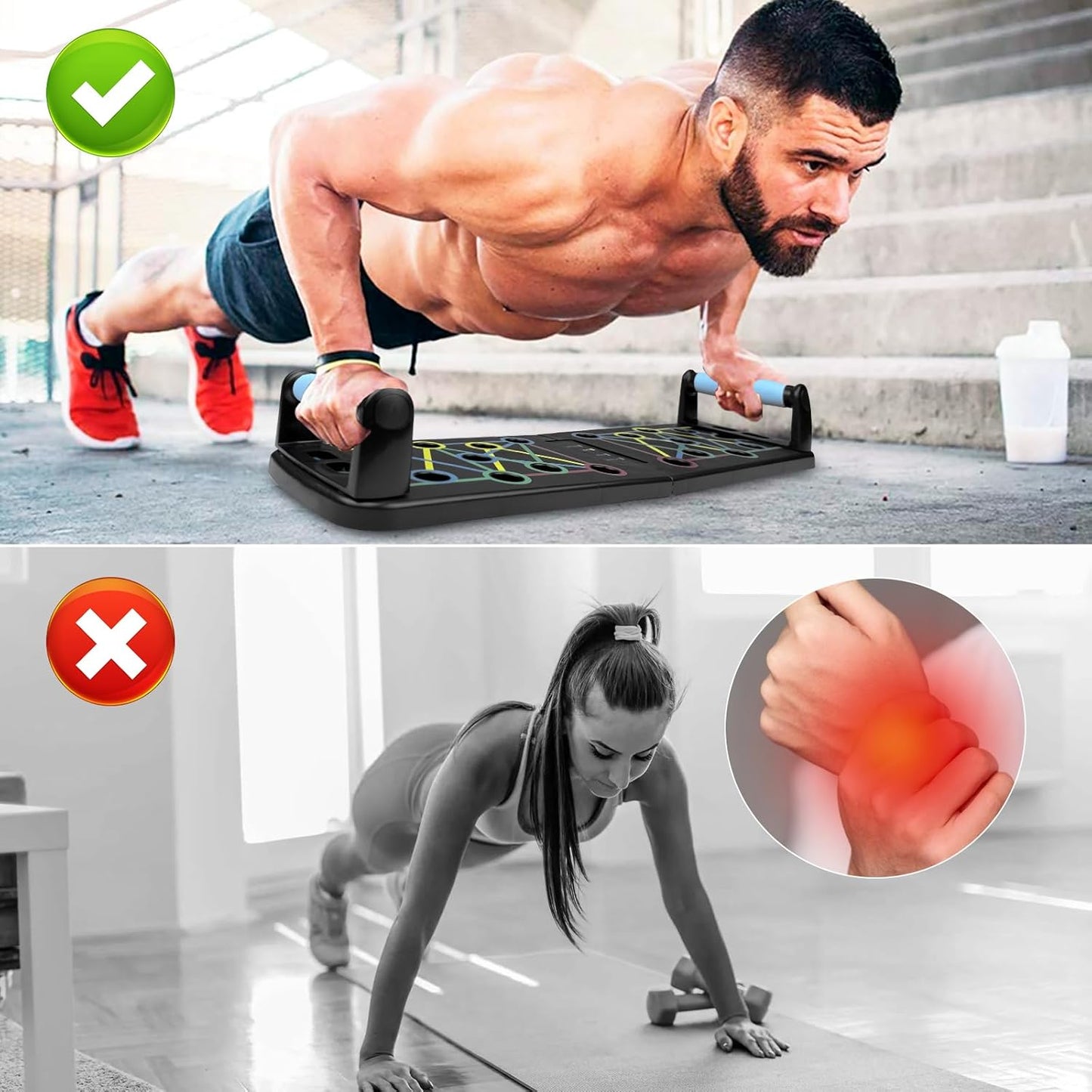 Planche de Pompes Pliable Multifonction avec Bandes de Résistance et Poignées Antidérapantes pour Musculation Fitness