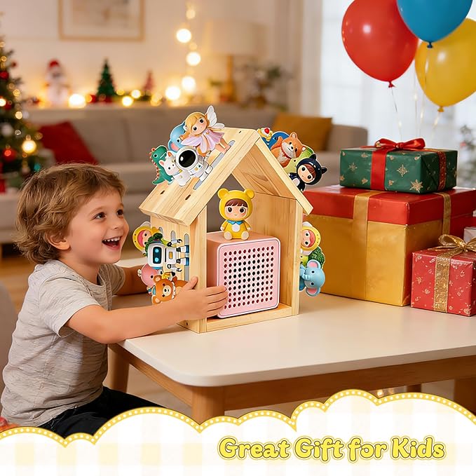 Étagère Murale Magnétique pour Toniebox et Figurines Tonies – Support de Rangement en Bois Forme Maison pour Chambre Enfant