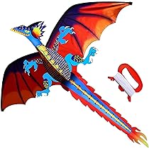 Cerf-Volant Dragon 140 x 120 cm – Ligne Unique avec Queue, Poignée et Ficelle – Grand Cerf-Volant Classique Haute Qualité