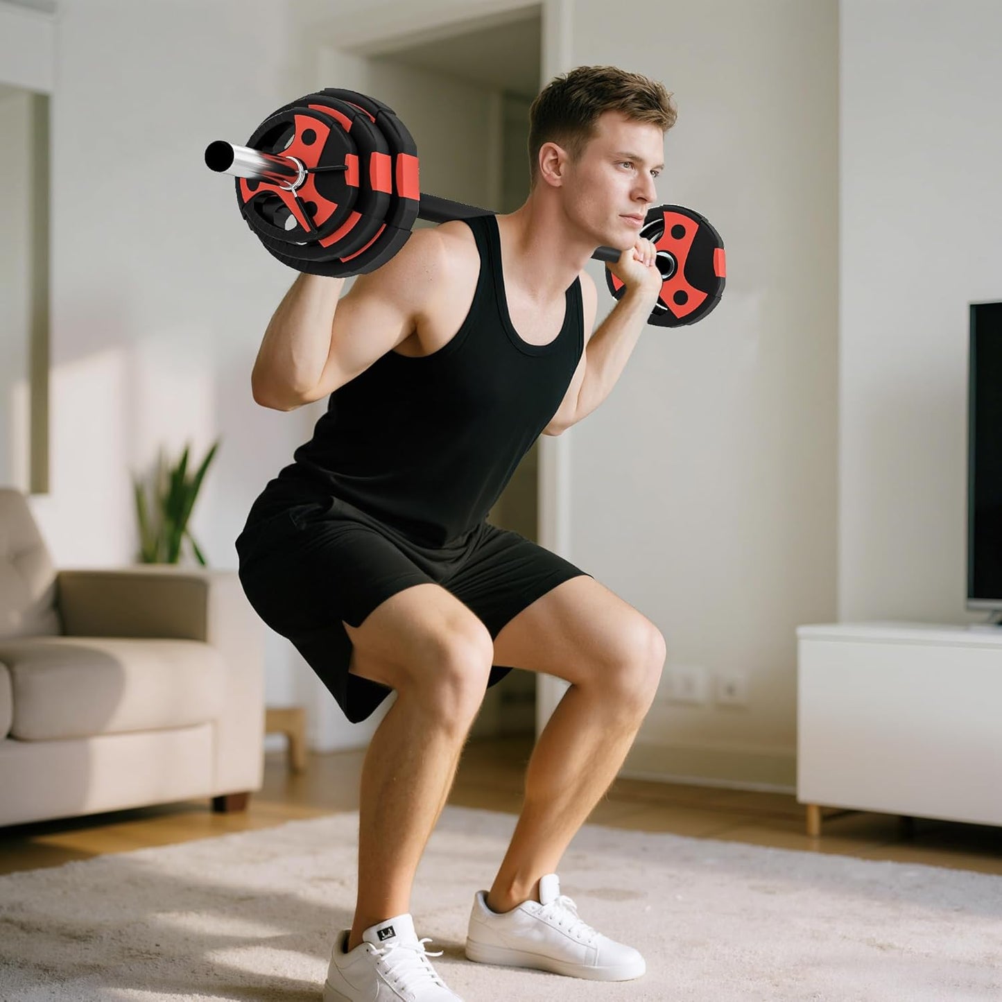 Kit Haltère Réglable 20 kg – Barre de Musculation avec Disques & Poignée Antidérapante – Fitness Domicile