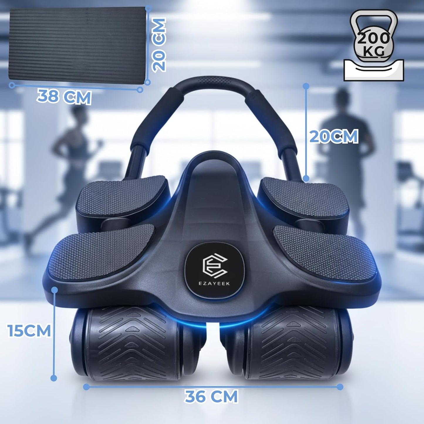 Roue Abdominale Assistée à Rebond Automatique – 4 Roues Stables, Support Coudes, Gainage Abdos