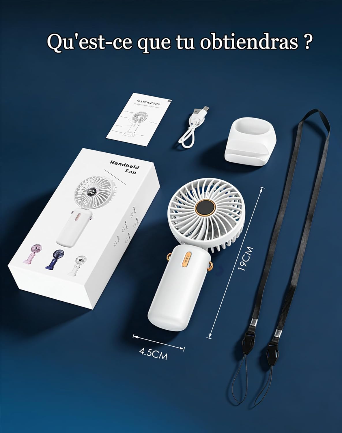 Ventilateur portable rechargeable USB pliable 3 vitesses avec écran numérique, mini ventilateur à main silencieux, ventilateur de bureau et de voyage