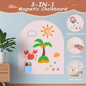 Tableau Magnétique Enfant 3 en 1 – Panneau Mural Auto-Adhésif avec Craies – Tableau Éducatif Montessori
