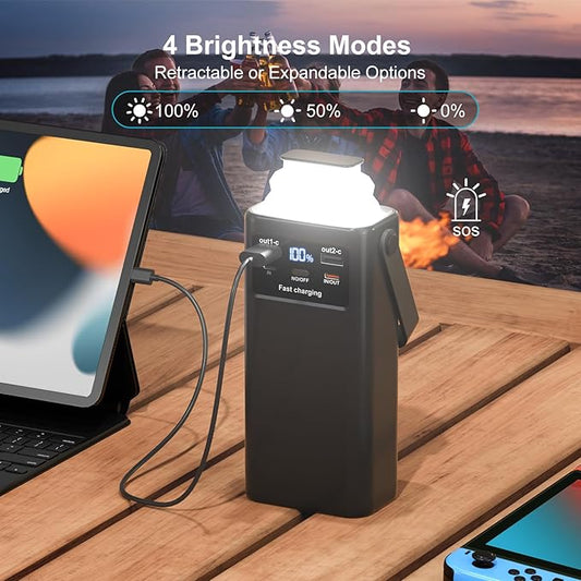 Batterie Externe 60000mAh Power Bank 35W Charge Rapide USB-C – 7 Ports, Câbles Intégrés, Écran LED, Lampe Torche – Noir