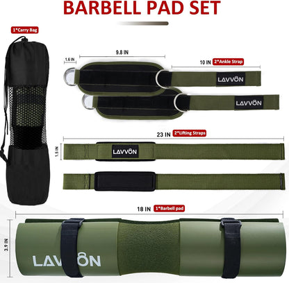 Coussin de Barre Musculation – Squat & Hip Thrust, Sangles de Maintien & Protège-Chevilles, Haltérophilie & Fitness
