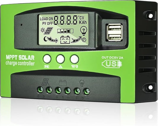 Régulateur de charge solaire MPPT 100A 12V/24V – Contrôleur batterie solaire avec écran LCD, sonde température, ports USB