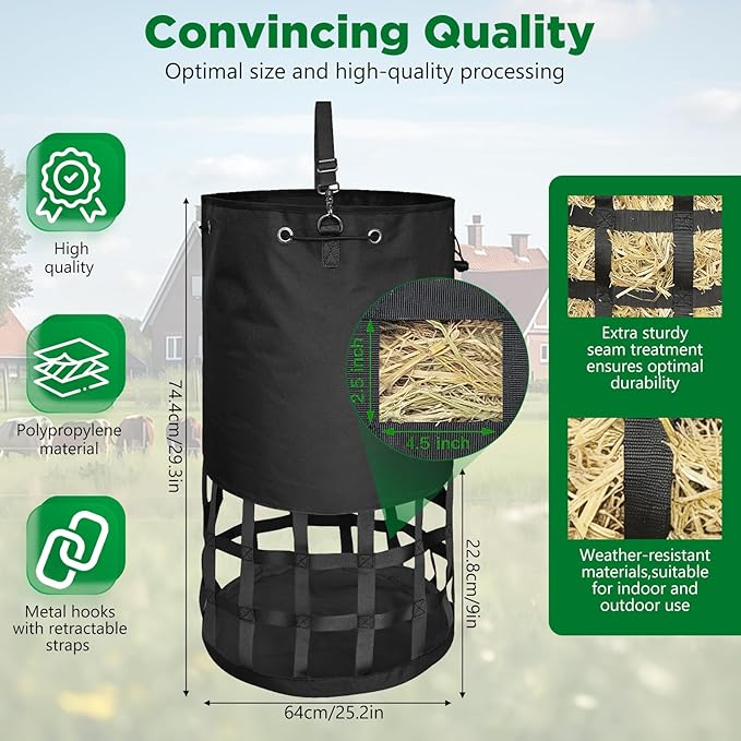 Filet à Foin XXL pour Chevaux 10KG – Sac à Foin Maille 6,5 cm Résistant et Durable pour Écurie Paddock Transport