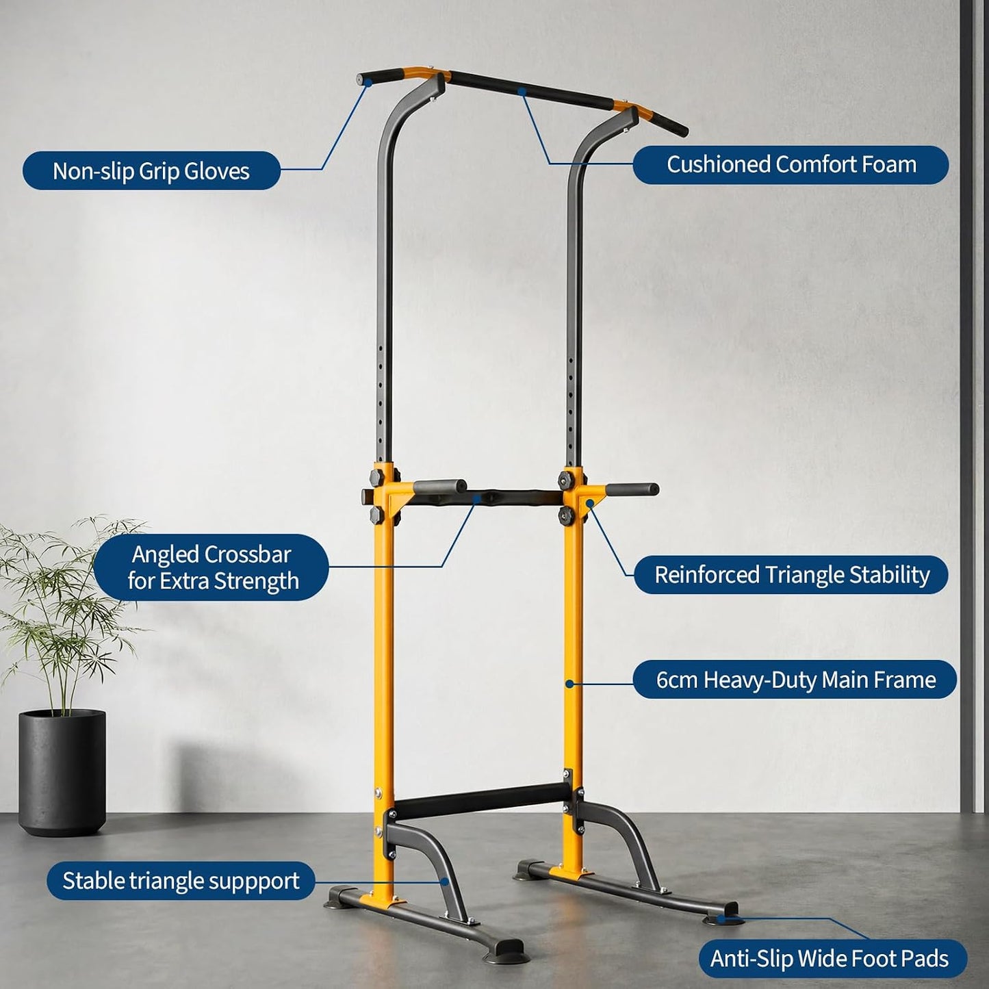 Station de Musculation Power Tower – Barre de Traction Réglable 10 Niveaux, Chaise Romaine, Dips – Acier 150 kg