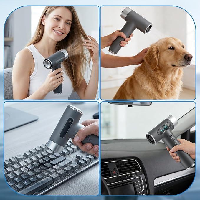 Sèche-Cheveux Sans Fil USB-C Rechargeable 200W – Mini Sèche-Cheveux Portable avec Écran Numérique – 3 Températures – Hair Dryer Voyage Compact