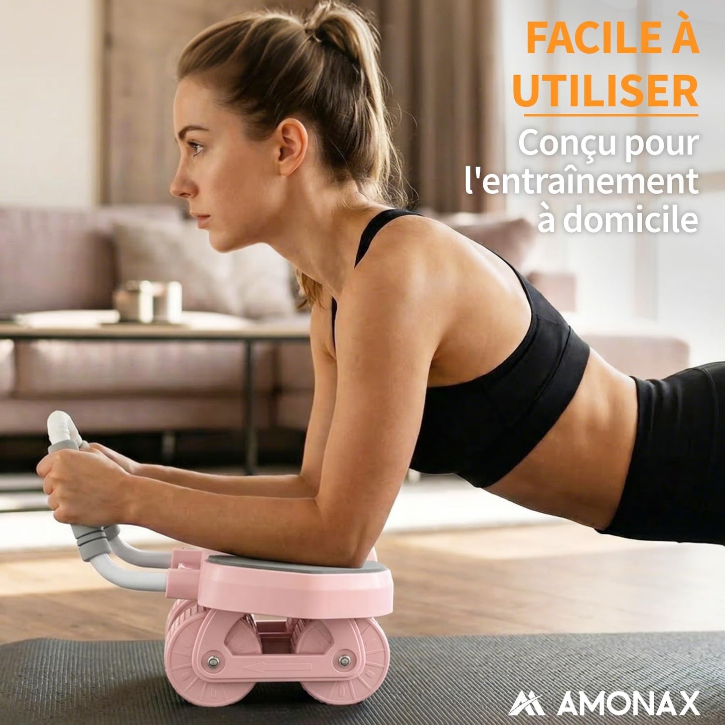 Roue Abdominale Multifonction avec Support de Maintien et Poignées Ergonomiques pour Musculation Fitness à Domicile