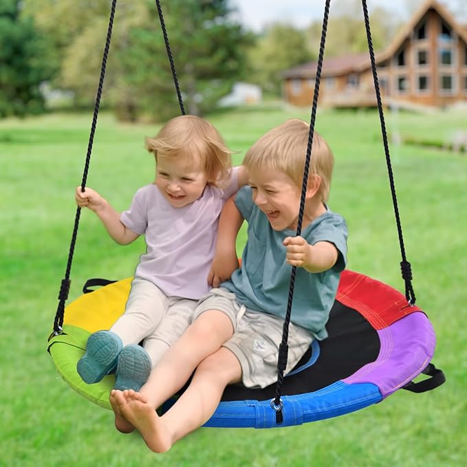 Balançoire Nid d'Oiseau Ronde 101 cm – 317 kg – Cordes Réglables & Mousquetons – Jardin & Aire de Jeux
