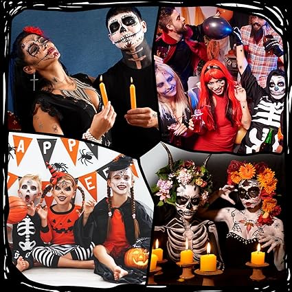 Kit Maquillage Halloween Noir Blanc Rouge avec Faux Tatouages – Peinture Visage SFX pour Cosplay Carnaval Clown Horreur
