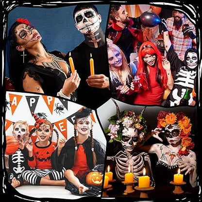 Kit Maquillage Halloween Noir Blanc Rouge avec Faux Tatouages – Peinture Visage SFX pour Cosplay Carnaval Clown Horreur