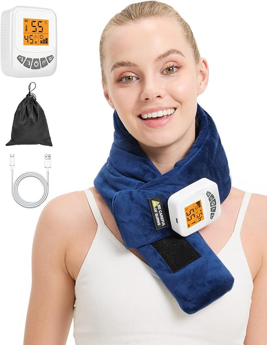 Coussin Chauffant Cervical Sans Fil 5000 mAh – Tour de Cou Chauffant Rechargeable – 3 Niveaux de Chaleur et Vibration – Soulagement Nuque, Épaules et Cervicales – Bien-être et Relaxation