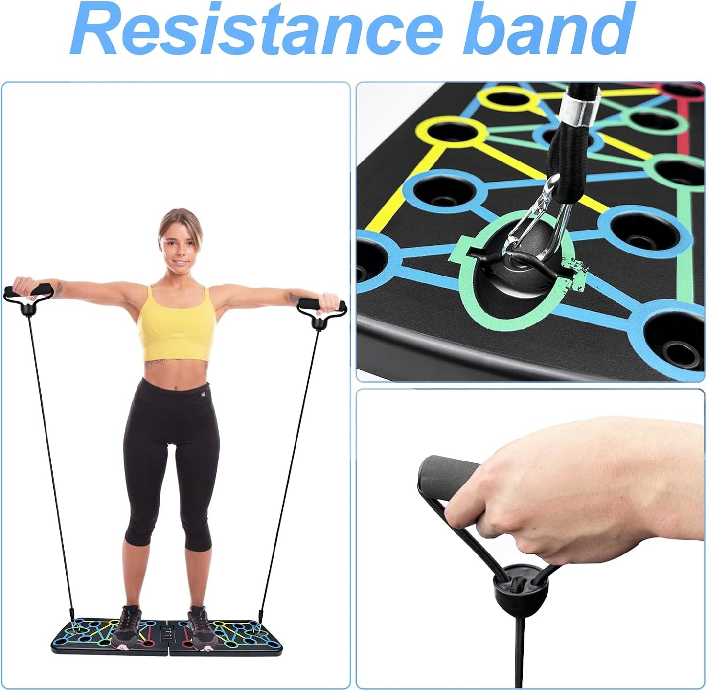 Planche de Pompes Pliable Multifonction avec Bandes de Résistance et Poignées Antidérapantes pour Musculation Fitness
