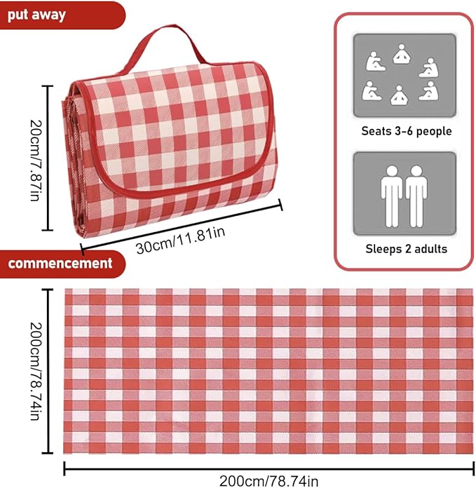 Couverture de Pique-Nique 200x200 cm Imperméable et Pliable – Tapis de Plage avec Poignée pour Camping Jardin BBQ Voyage