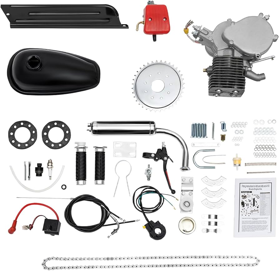 Kit moteur thermique 100cc pour vélo – Moteur 2 temps essence complet, monocylindre refroidi par air, kit conversion vélo en vélo motorisé 36/44 dents