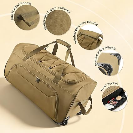 Sac de Voyage XXL Pliable 95L avec Roues – Sac Week-End Extensible 75 cm pour Voyage, Camping et Déménagement