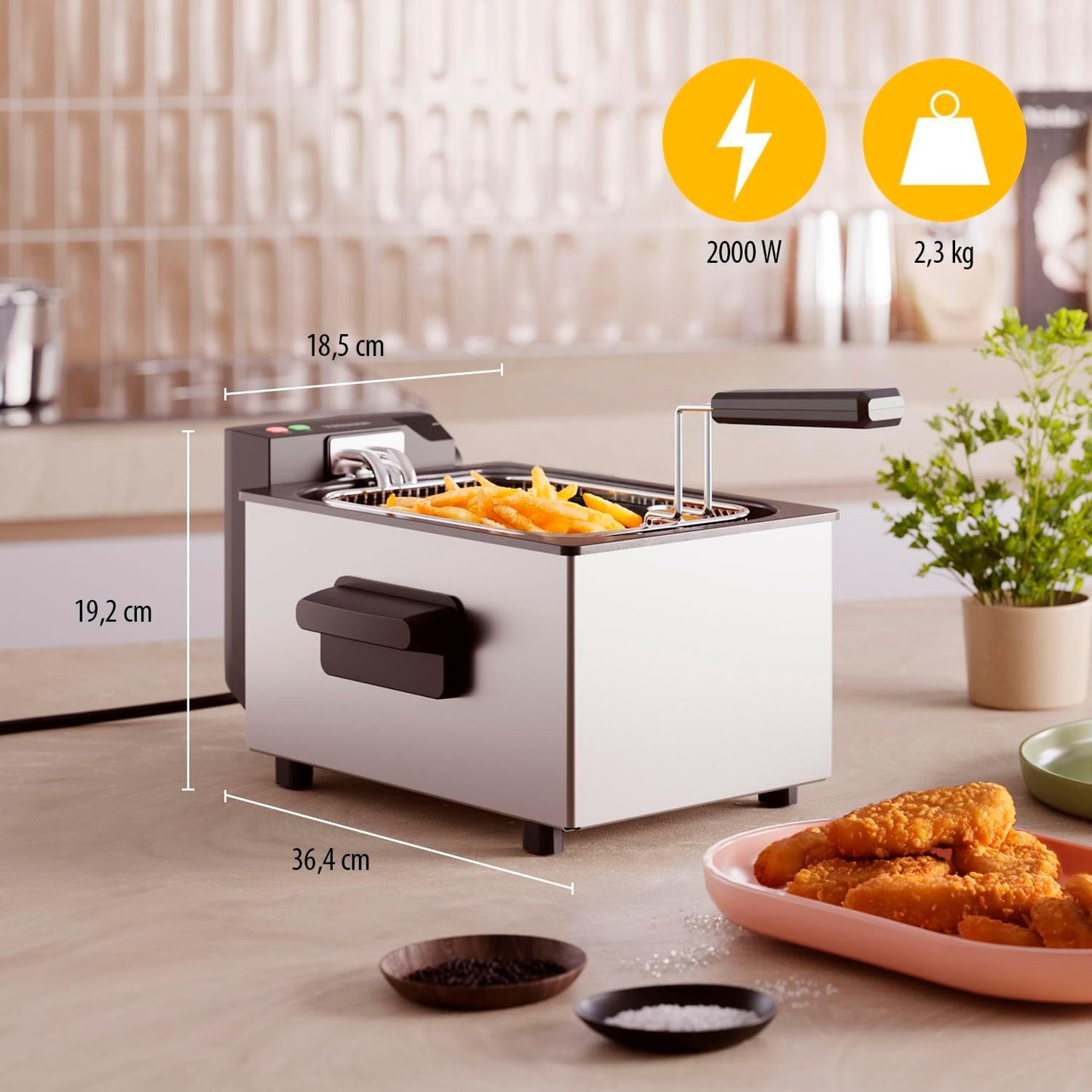 Friteuse Électrique 3L Acier Inoxydable – Thermostat 190°C, Zone Froide, Pièces Amovibles Lave-Vaisselle, Noir
