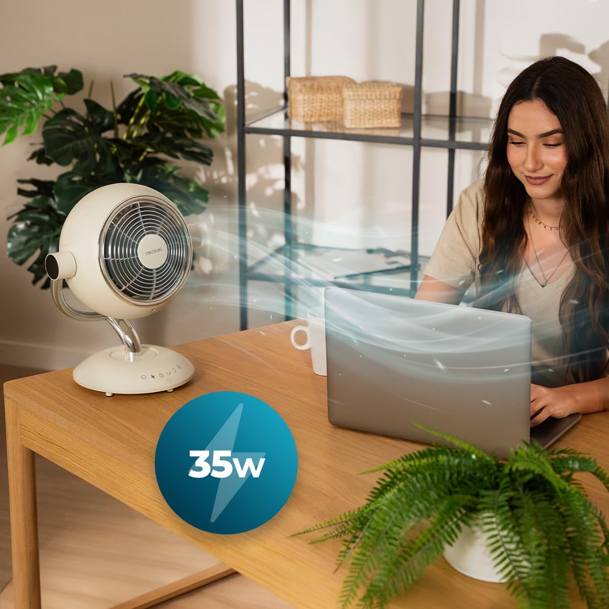 Ventilateur de Table Silencieux 35 W avec Télécommande – 6 Vitesses, Oscillation Automatique, Inclinaison Réglable, Minuterie 9 h, Éclairage LED, Ventilateur de Bureau et Chambre