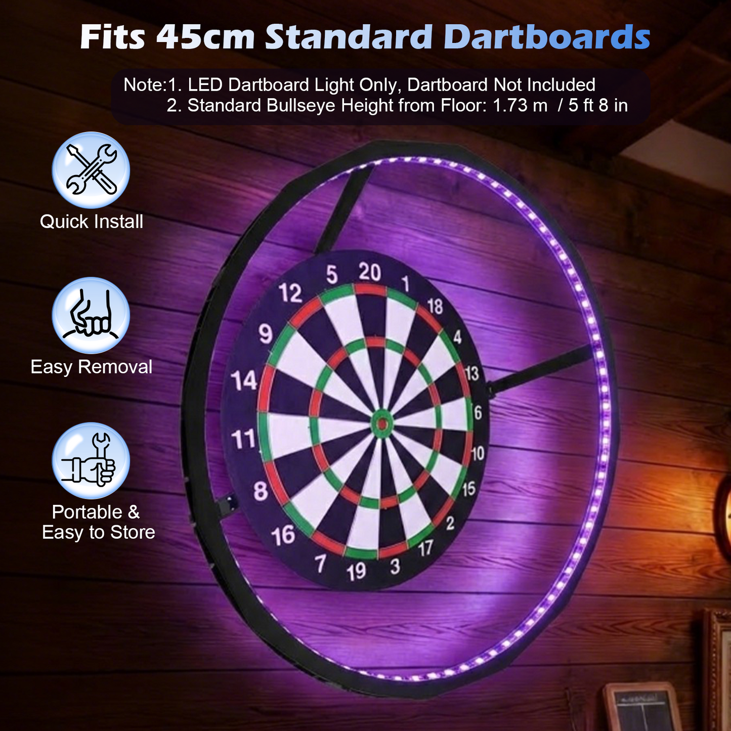 Éclairage Cible Fléchettes 360° Sans Ombre – 90 LED Luminosité Réglable – Support Compatible 45 cm