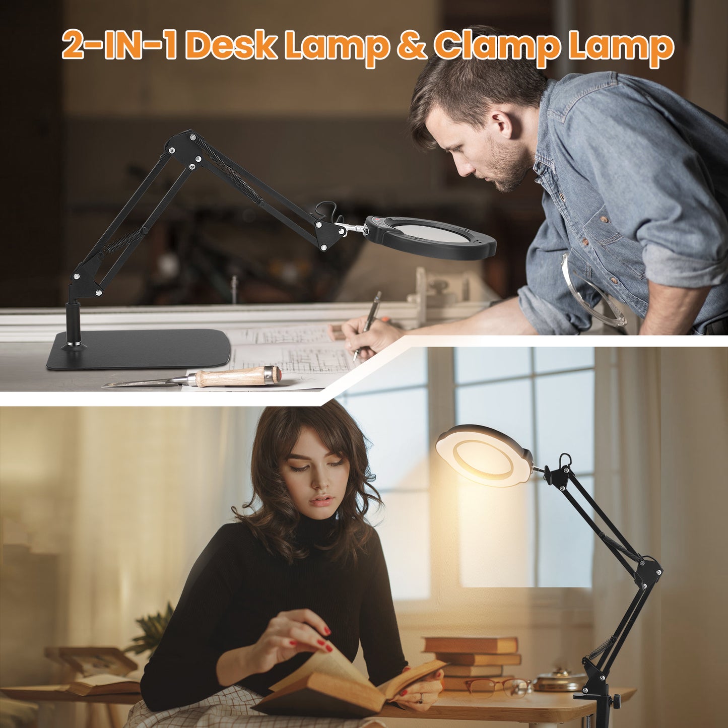 Loupe 10X avec Lampe LED – Bras Articulé avec Pince et Variateur pour Bureau et Réparation