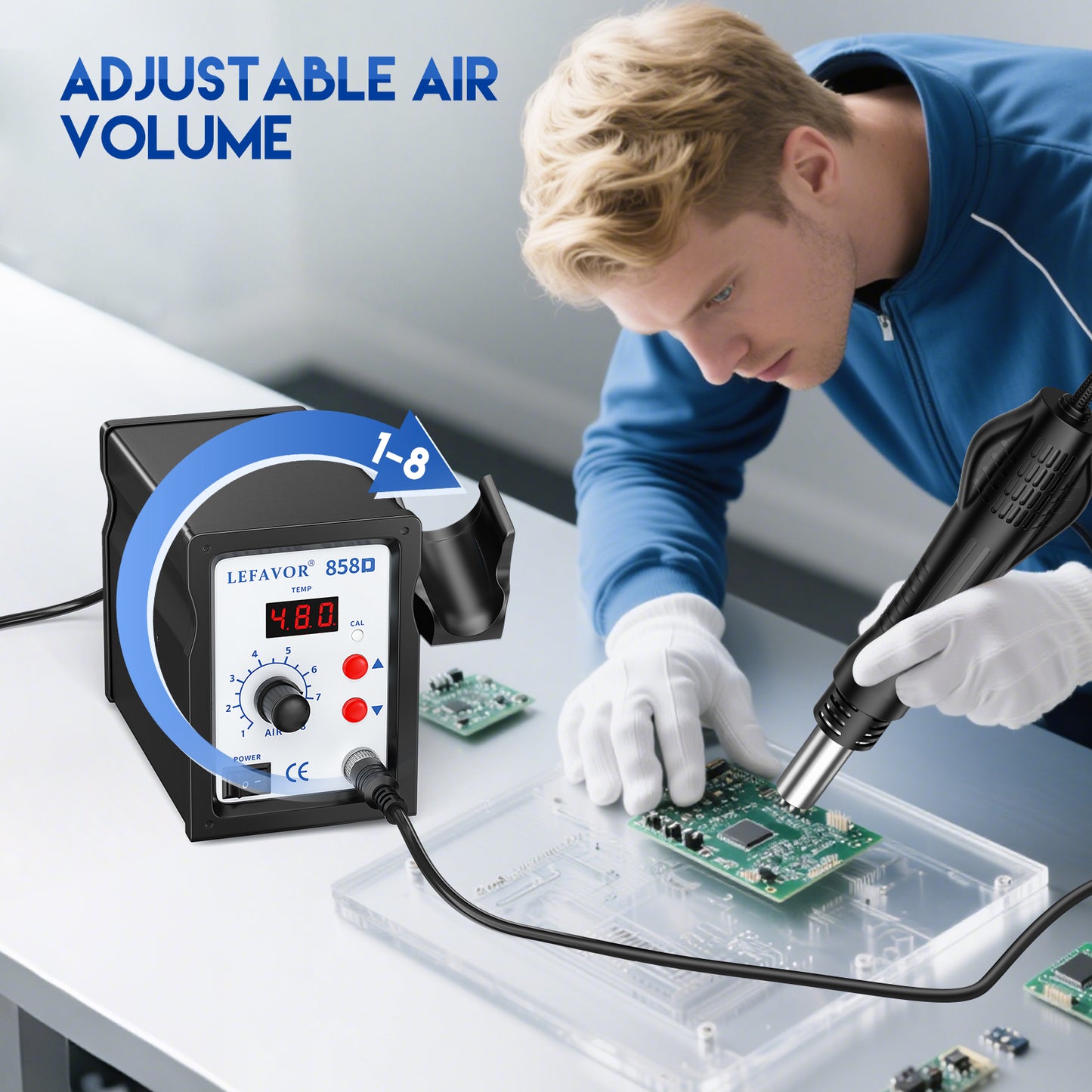 Station Air Chaud 858D – Pistolet Thermique de Soudage 220V – Réparation Électronique SMD, Écran LED, Température Réglable