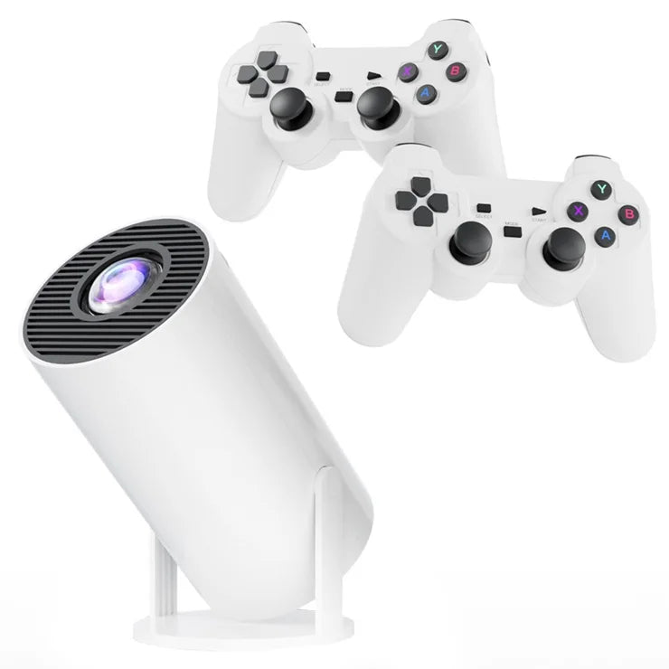 Mini Projecteur HD Portable avec Double Manette Sans Fil – Système Multimédia WiFi Bluetooth – Vidéoprojecteur LED Full HD Compatible Android iOS – Divertissement Familial Blanc