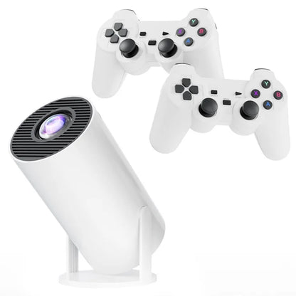 Mini Projecteur HD Portable avec Double Manette Sans Fil – Système Multimédia WiFi Bluetooth – Vidéoprojecteur LED Full HD Compatible Android iOS – Divertissement Familial Blanc