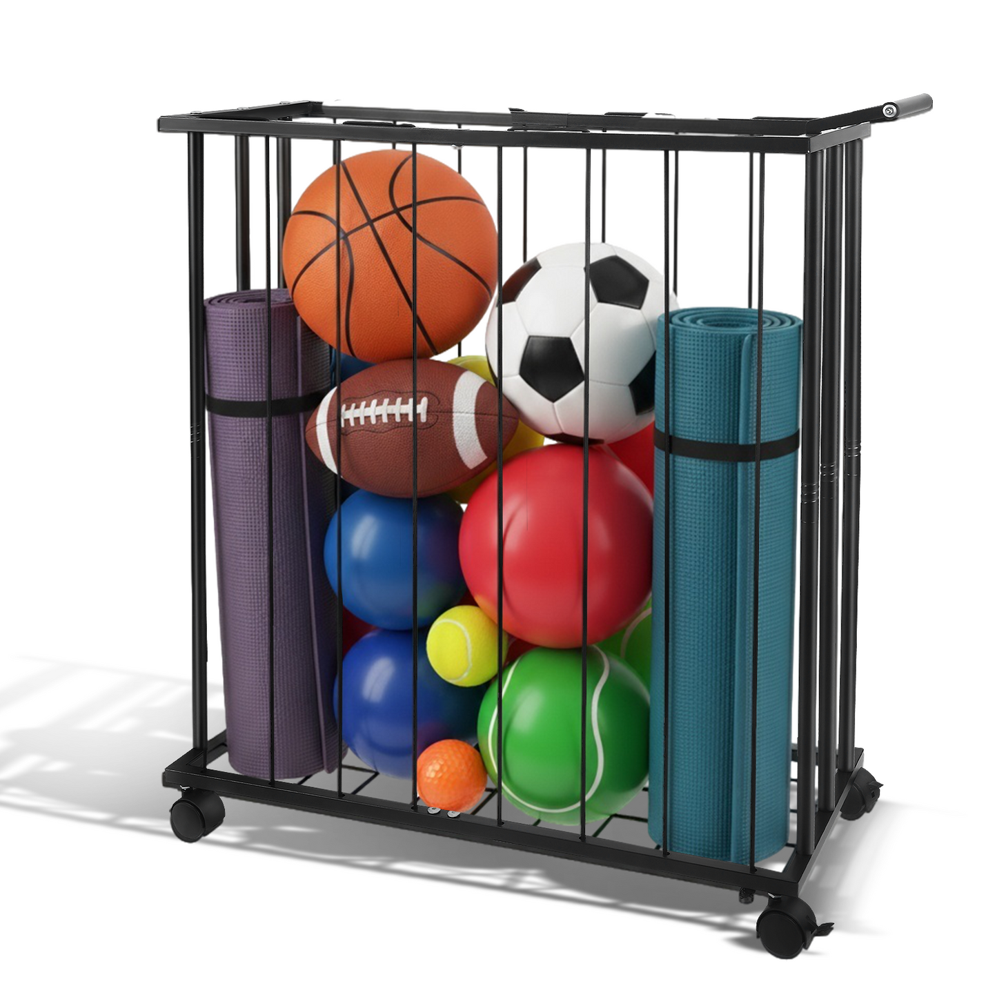 Chariot Rangement Balles Sport – Bac Métal avec Roues Organisateur Garage Salle de Sport