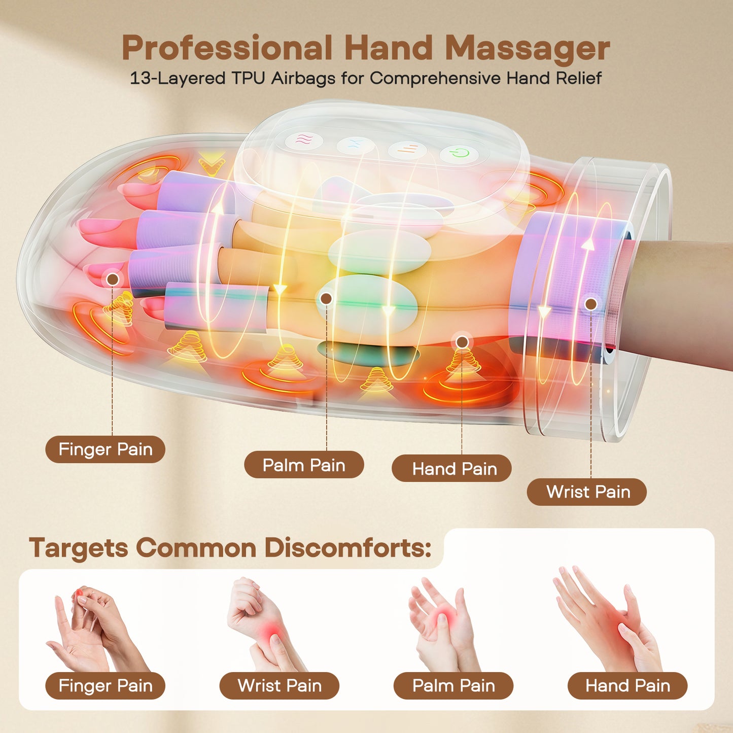 Masseur de Main Électrique Airbag – Massage Doigts Poignet Paume – Gant Relaxant Vibrant