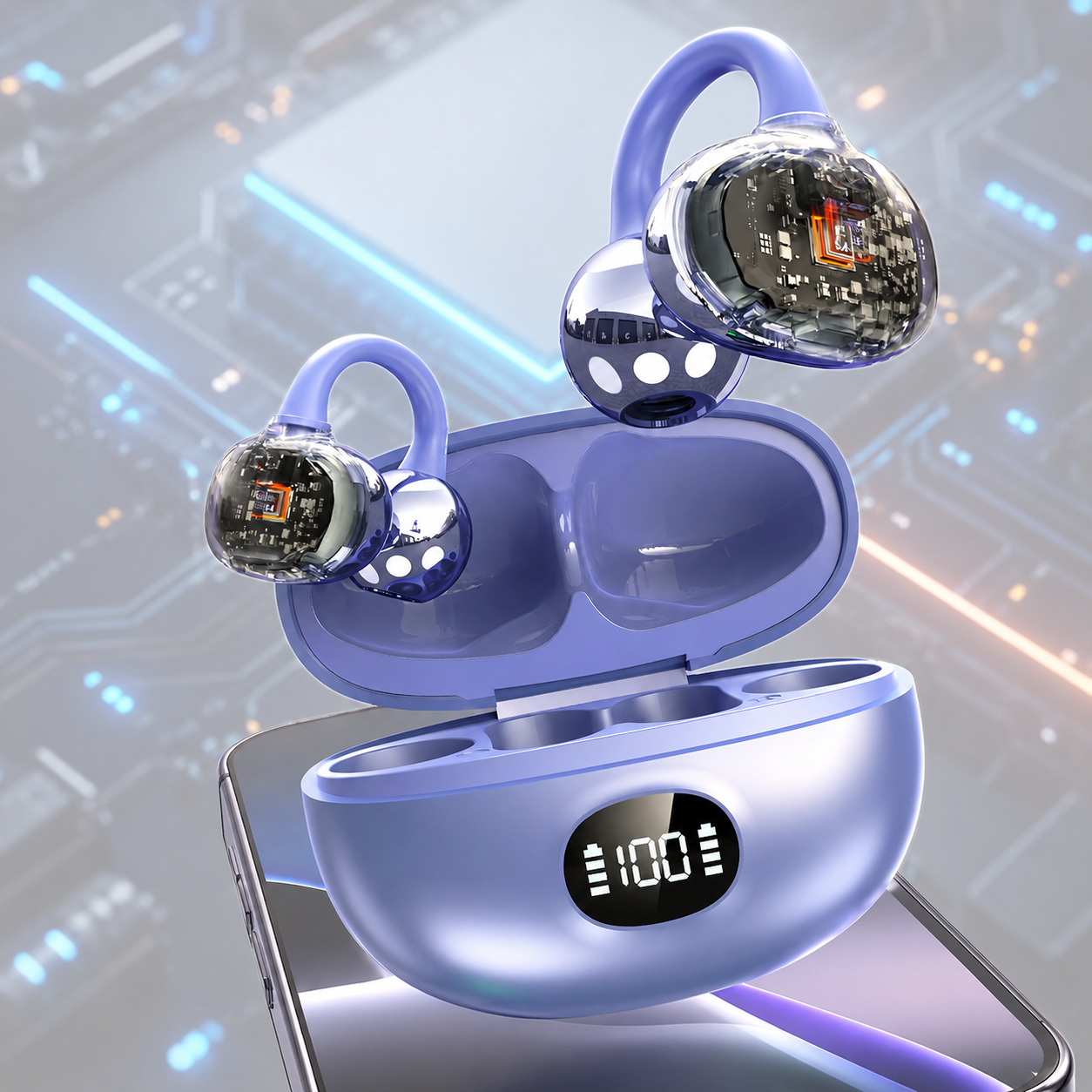 Écouteurs Bluetooth Open Ear Clip – BT 5.4, IPX7, Écran LED, Micro HD, Sport