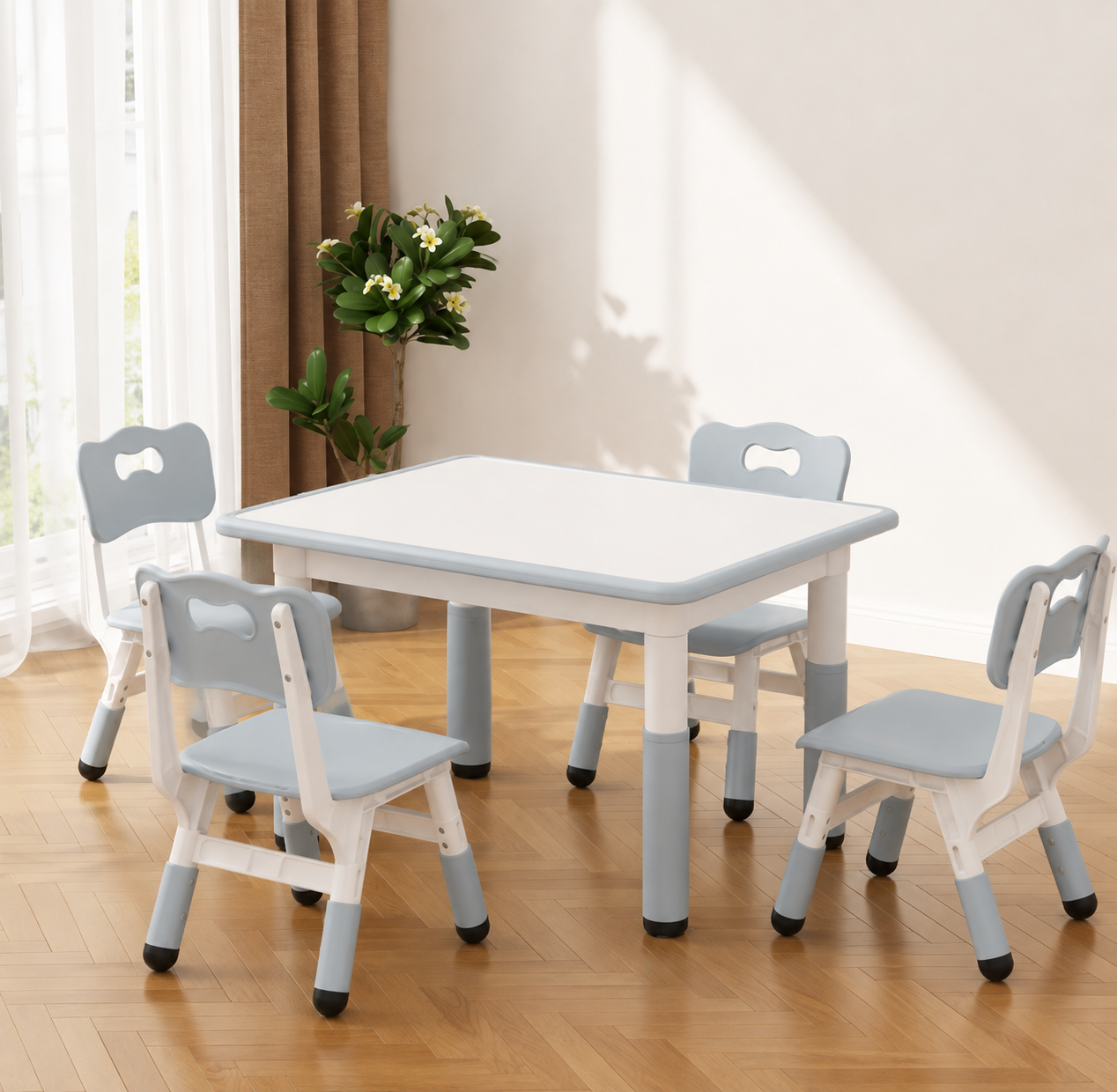 Table d'Activités Enfant + 4 Chaises Réglables en Hauteur – Tableau Effaçable | Dessin, Jeux & Apprentissage